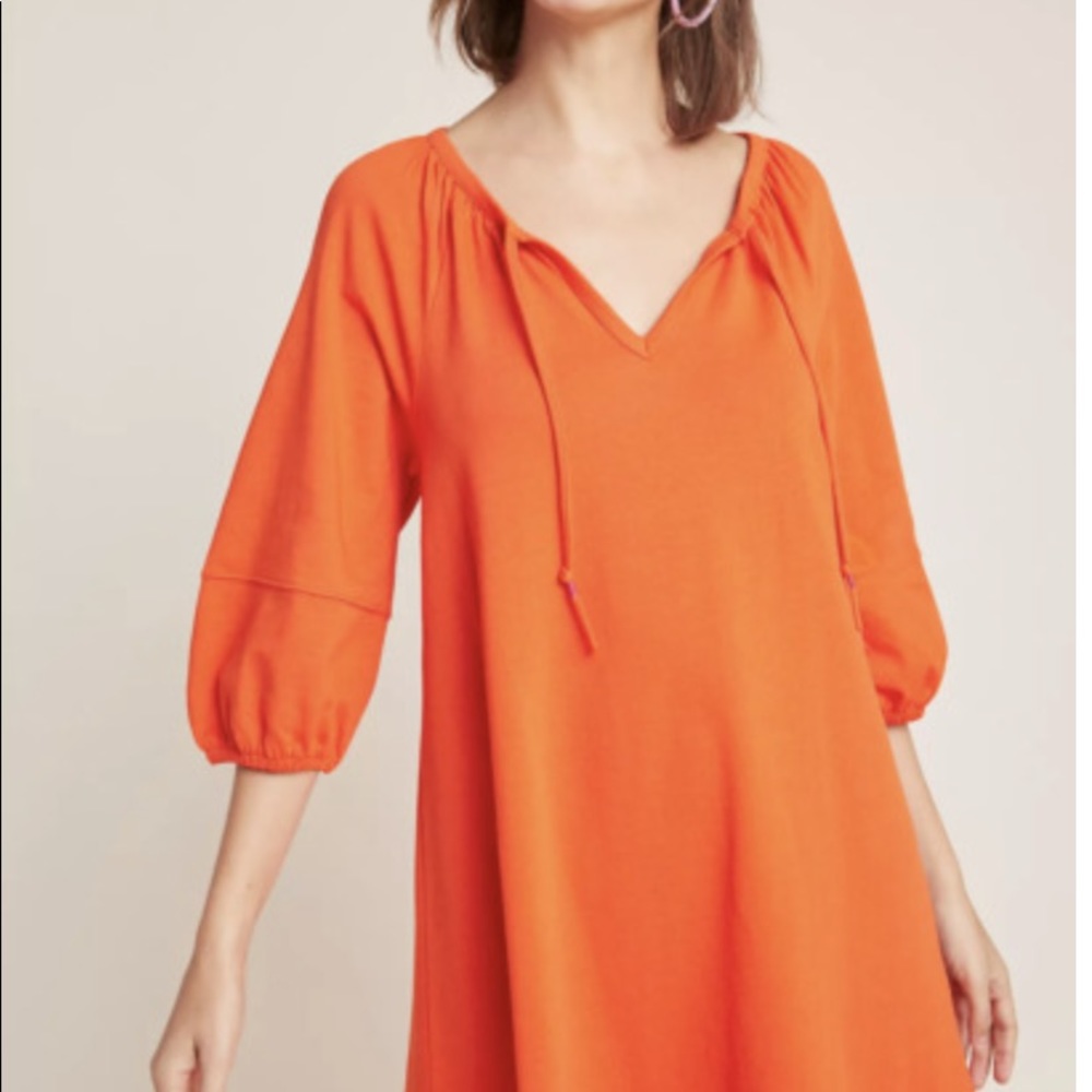 Anthropologie Anais Orange Knit Tie Neck Tunic Shift Dress